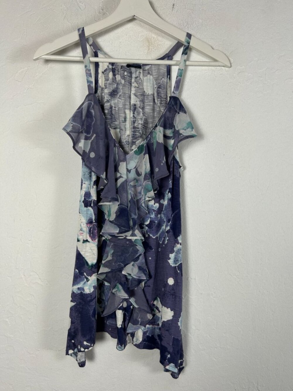 Anthropologie One September Women Floral Sleeveless Ruffle Top Small Purple NWOT